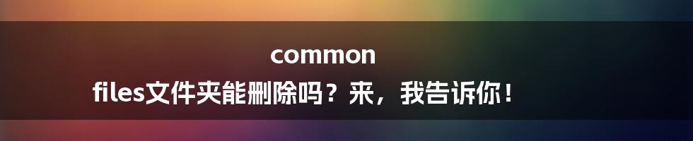 common files文件夹能删除吗？来，我告诉你！