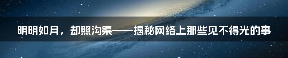 明明如月，却照沟渠——揭秘网络上那些见不得光的事