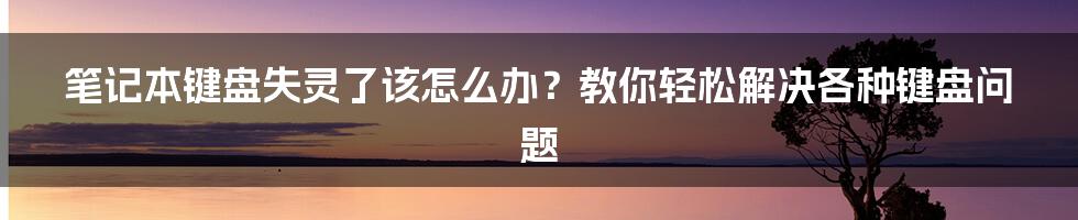 笔记本键盘失灵了该怎么办？教你轻松解决各种键盘问题