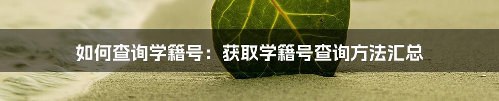 如何查询学籍号：获取学籍号查询方法汇总