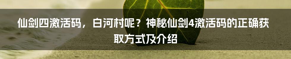 仙剑四激活码，白河村呢？神秘仙剑4激活码的正确获取方式及介绍