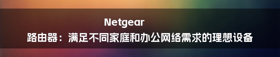 Netgear 路由器：满足不同家庭和办公网络需求的理想设备