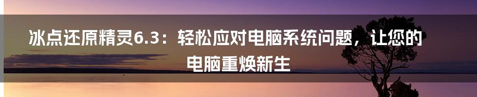 冰点还原精灵6.3：轻松应对电脑系统问题，让您的电脑重焕新生