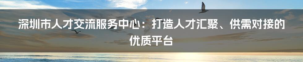 深圳市人才交流服务中心：打造人才汇聚、供需对接的优质平台