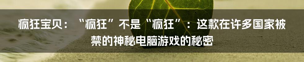 疯狂宝贝：“疯狂”不是“疯狂”：这款在许多国家被禁的神秘电脑游戏的秘密