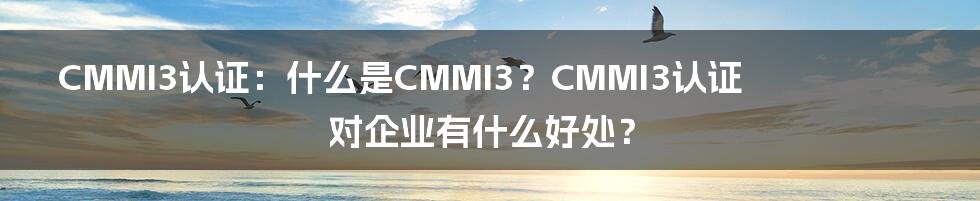 CMMI3认证：什么是CMMI3？CMMI3认证对企业有什么好处？