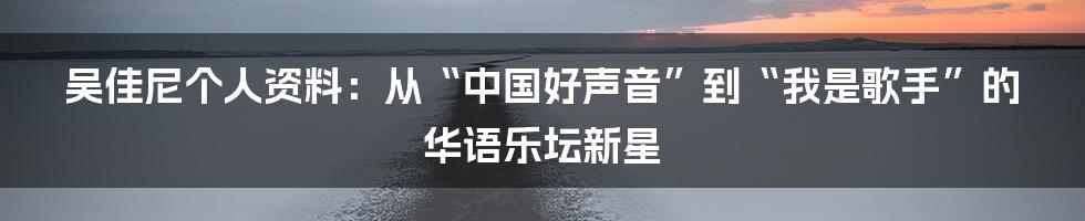 吴佳尼个人资料：从“中国好声音”到“我是歌手”的华语乐坛新星