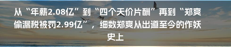 从“年薪2.08亿”到“四个天价片酬”再到“郑爽偷漏税被罚2.99亿”，细数郑爽从出道至今的作妖史上