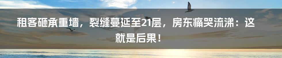 租客砸承重墙，裂缝蔓延至21层，房东痛哭流涕：这就是后果！