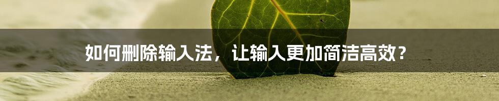 如何删除输入法，让输入更加简洁高效？