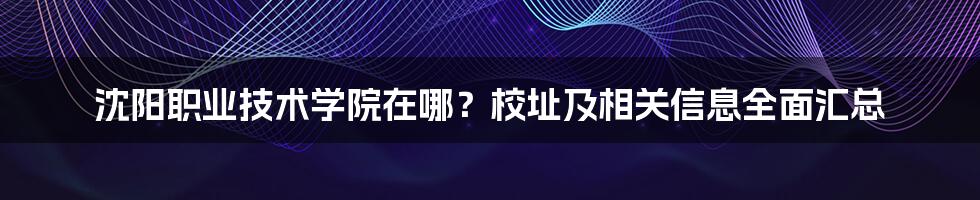 沈阳职业技术学院在哪？校址及相关信息全面汇总