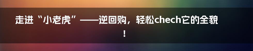 走进“小老虎”——逆回购，轻松chech它的全貌！