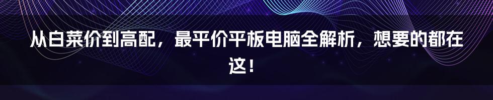 从白菜价到高配，最平价平板电脑全解析，想要的都在这！