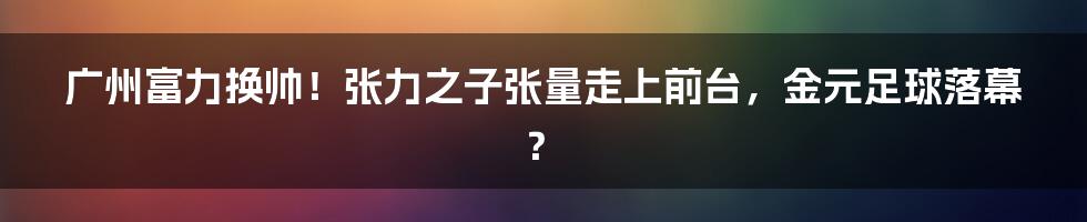 广州富力换帅！张力之子张量走上前台，金元足球落幕？