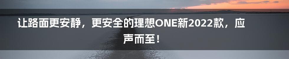 让路面更安静，更安全的理想ONE新2022款，应声而至！