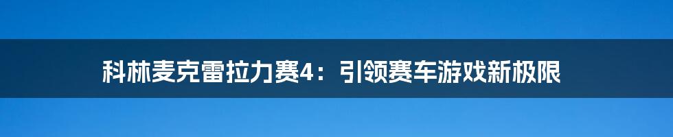 科林麦克雷拉力赛4：引领赛车游戏新极限