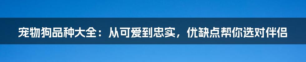 宠物狗品种大全：从可爱到忠实，优缺点帮你选对伴侣