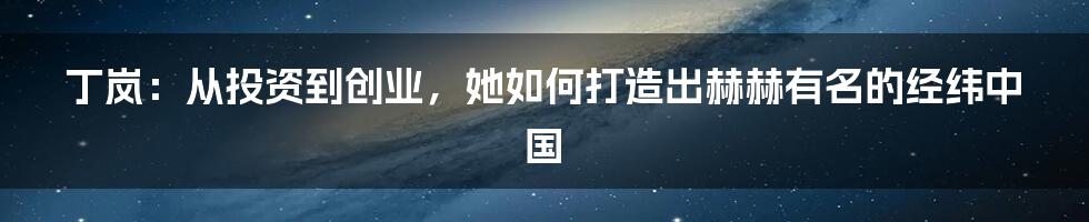 丁岚：从投资到创业，她如何打造出赫赫有名的经纬中国