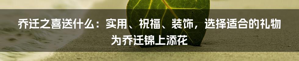 乔迁之喜送什么：实用、祝福、装饰，选择适合的礼物为乔迁锦上添花