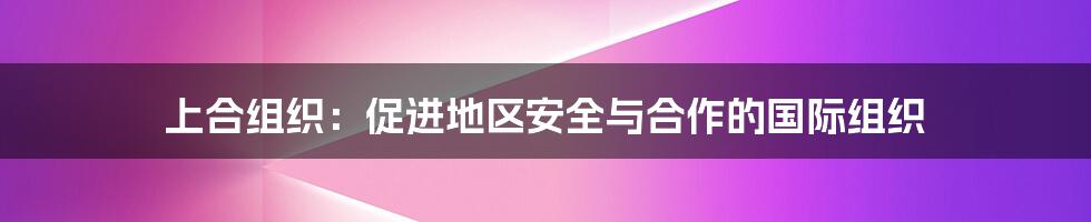 上合组织：促进地区安全与合作的国际组织