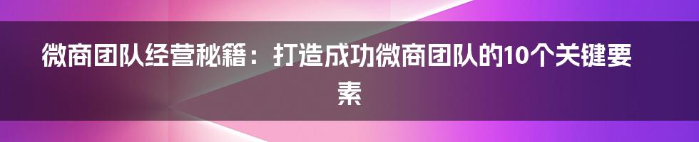 微商团队经营秘籍：打造成功微商团队的10个关键要素