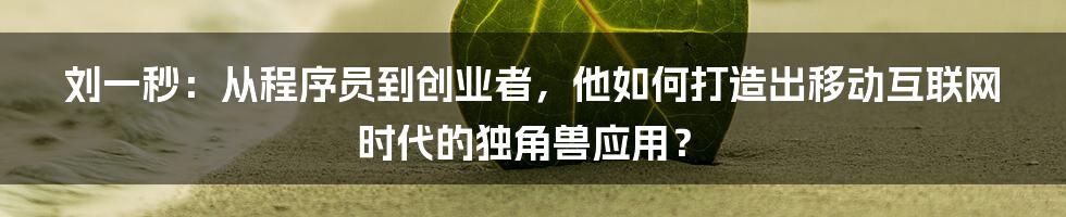 刘一秒：从程序员到创业者，他如何打造出移动互联网时代的独角兽应用？