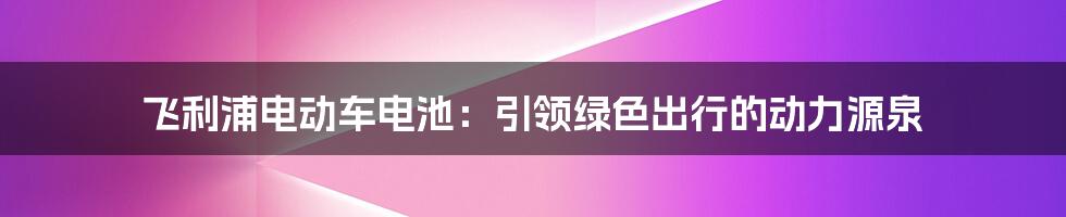 飞利浦电动车电池：引领绿色出行的动力源泉