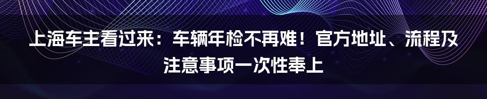 上海车主看过来：车辆年检不再难！官方地址、流程及注意事项一次性奉上