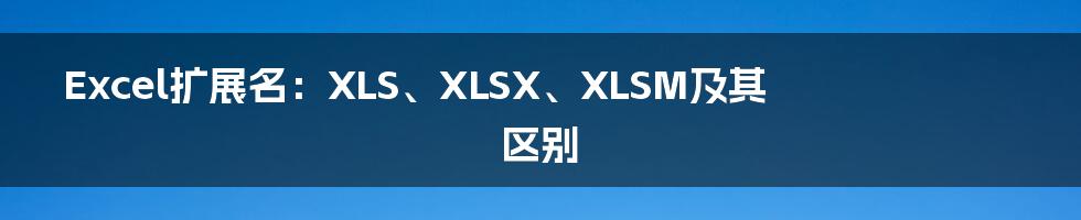 Excel扩展名：XLS、XLSX、XLSM及其区别