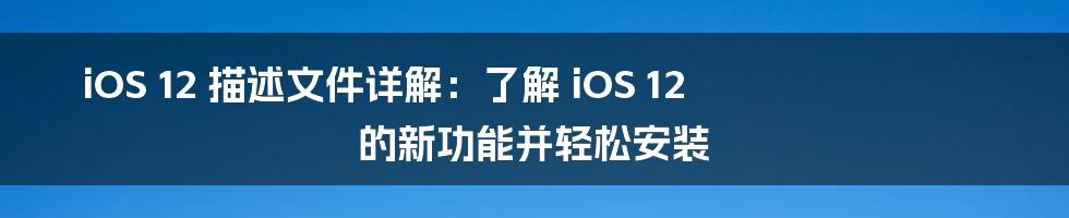 iOS 12 描述文件详解：了解 iOS 12 的新功能并轻松安装