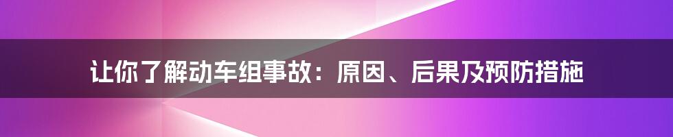 让你了解动车组事故：原因、后果及预防措施