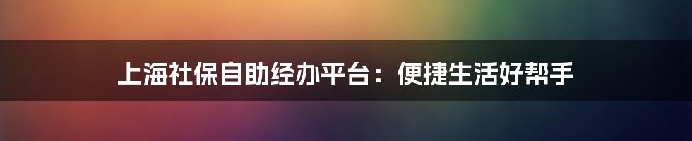 上海社保自助经办平台：便捷生活好帮手