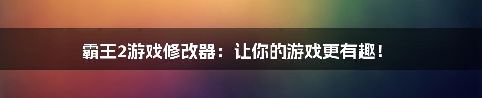 霸王2游戏修改器：让你的游戏更有趣！