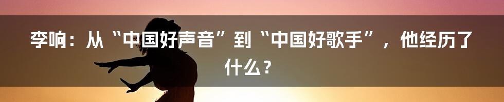 李响：从“中国好声音”到“中国好歌手”，他经历了什么？