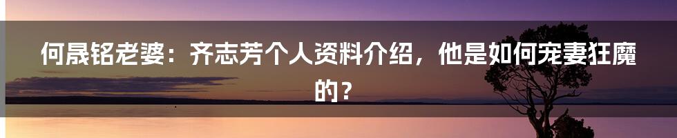 何晟铭老婆：齐志芳个人资料介绍，他是如何宠妻狂魔的？