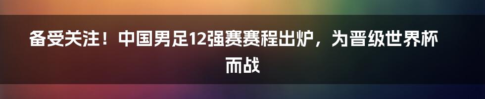 备受关注！中国男足12强赛赛程出炉，为晋级世界杯而战