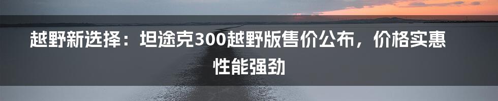 越野新选择：坦途克300越野版售价公布，价格实惠性能强劲