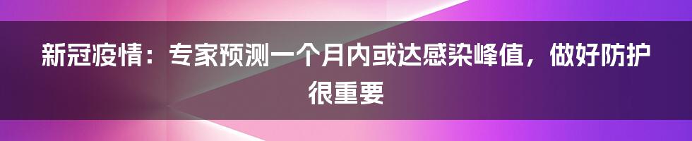 新冠疫情：专家预测一个月内或达感染峰值，做好防护很重要