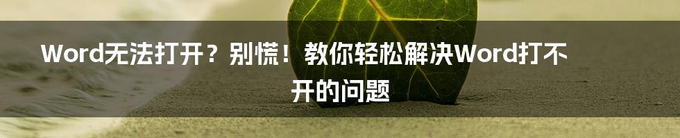 Word无法打开？别慌！教你轻松解决Word打不开的问题