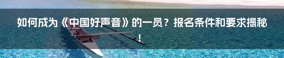 如何成为《中国好声音》的一员？报名条件和要求揭秘！