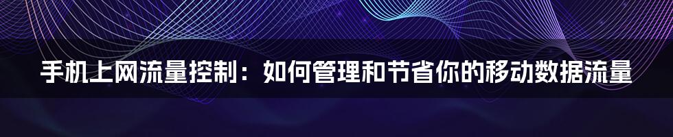 手机上网流量控制：如何管理和节省你的移动数据流量