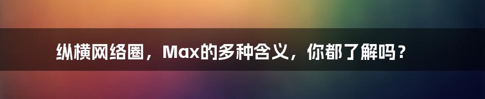 纵横网络圈，Max的多种含义，你都了解吗？