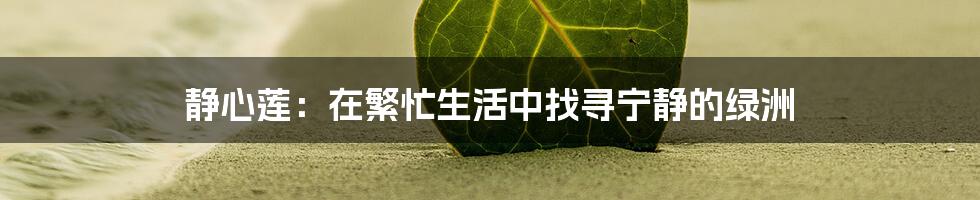 静心莲：在繁忙生活中找寻宁静的绿洲