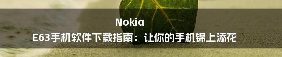 Nokia E63手机软件下载指南：让你的手机锦上添花