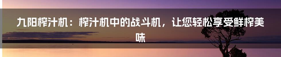 九阳榨汁机：榨汁机中的战斗机，让您轻松享受鲜榨美味