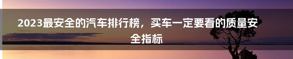 2023最安全的汽车排行榜，买车一定要看的质量安全指标