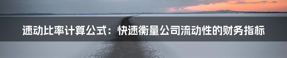 速动比率计算公式：快速衡量公司流动性的财务指标