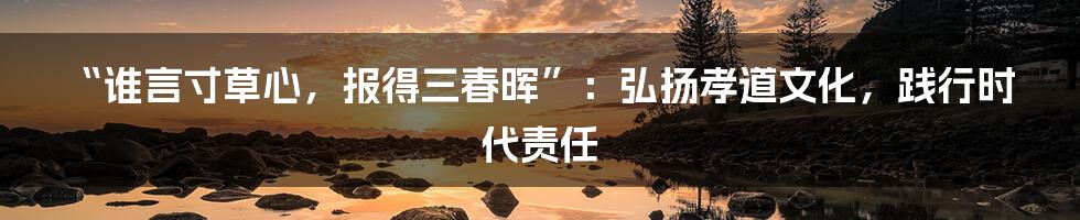 “谁言寸草心，报得三春晖”：弘扬孝道文化，践行时代责任