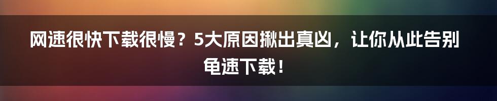 网速很快下载很慢？5大原因揪出真凶，让你从此告别龟速下载！