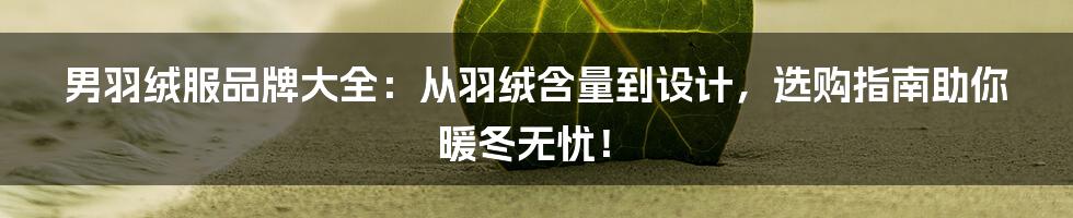 男羽绒服品牌大全：从羽绒含量到设计，选购指南助你暖冬无忧！